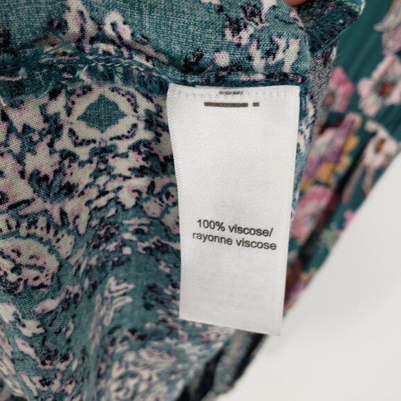 3/$25 Maurices Floral V Neck Dress M Flounce Hem Faux Wrap A Line Teal - Picture 8 of 9